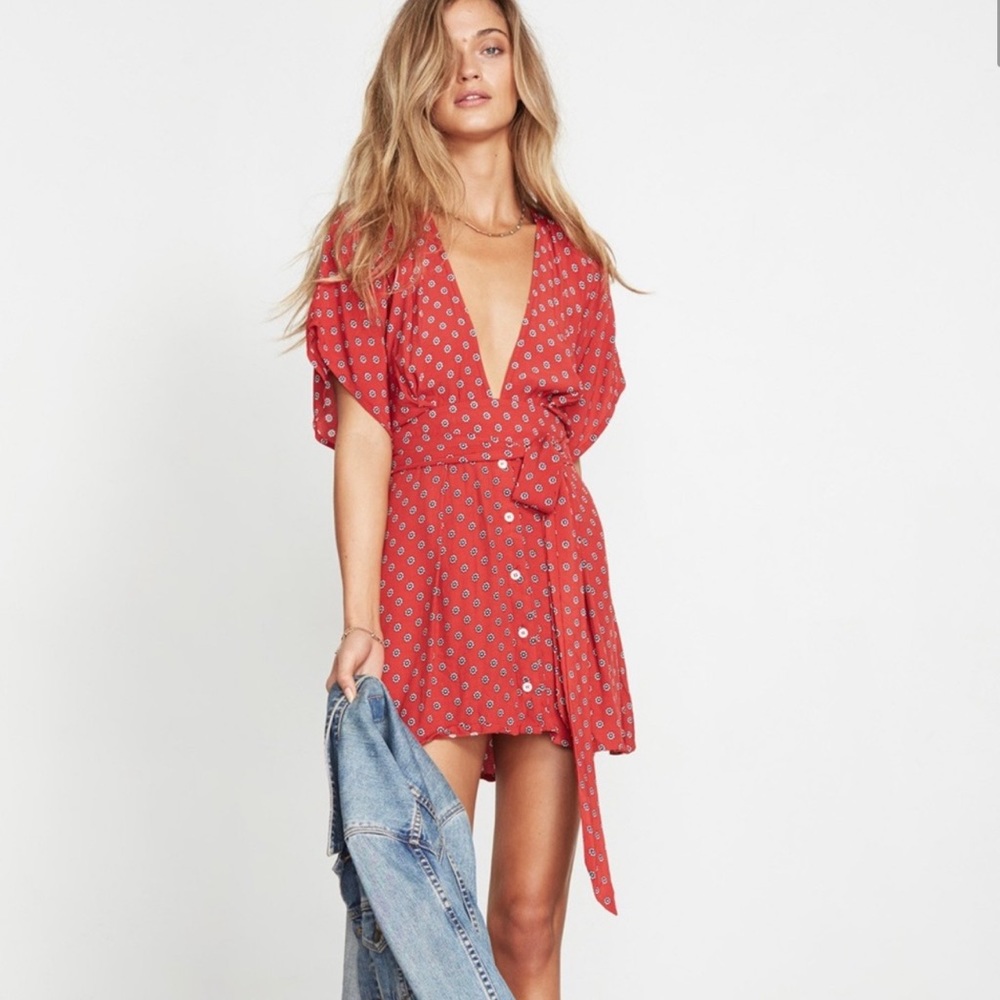 Faithfull the Brand St. Lucia Button Front Red Floral Mini Dress